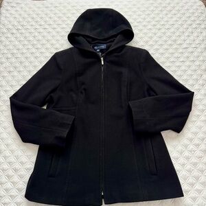 Anne Klein Black Wool Blend Full Zip Hooded Coat Size M